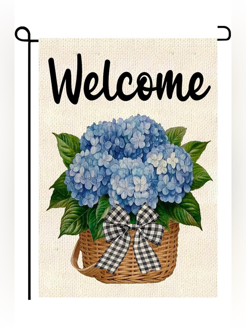 NEW Blue Hydrangea Basket “Welcome” Double Sided Garden Flag - 12”x18